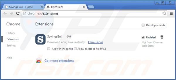 Suppression de Savings Bull dans Google Chrome étape 2