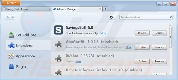 Suppression de Savings Bull dans Mozilla Firefox étape 2
