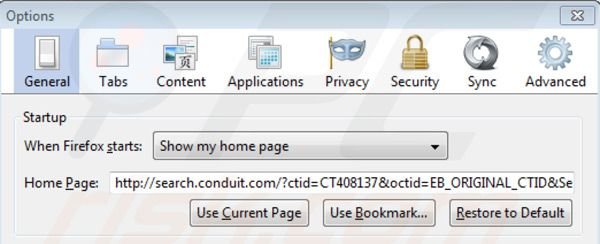 Suppression de la page d'accueil de Search Protect par Conduit dans Mozilla Firefox 
