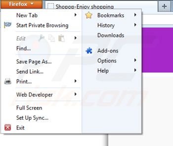 Removing Shopop from Mozilla Firefox step 1