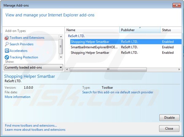 Suppression des extensions de la smartbar shopping helper dans Internet Explorer 