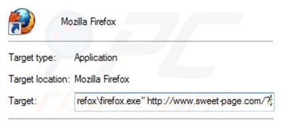 Suppression du raccourci cible de sweet-page.com dans Mozilla Firefox étape  2