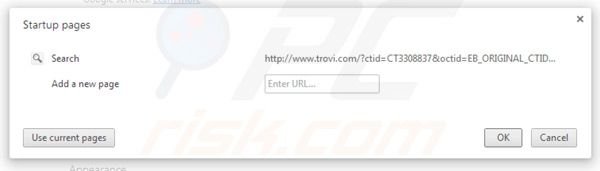 Suppression de la page d'accueil de trovi.com dans Google Chrome