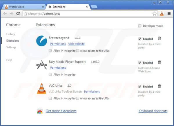 Suppression des extensions du virus d'application vlc dans Google Chrome étape 2