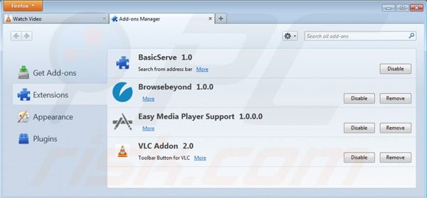Suppression des extensions du virus d'application  vlc dans Mozilla Firefox étape 2
