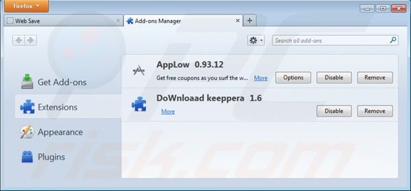 Suppression des extensions de Web Save dans Mozilla Firefox étape 2