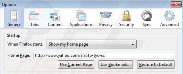 Suppression de la oage d'accueil de la barre d'outils Yahoo dans Mozilla Firefox 