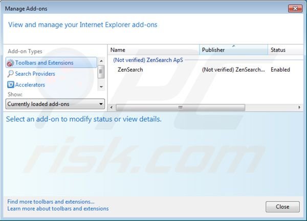Suppression des extensions de zensearch.com dans Internet Explorer 