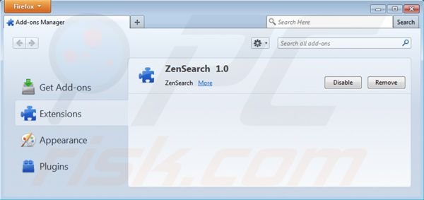 Suppression des extensions de zensearch.com dans Mozilla Firefox 