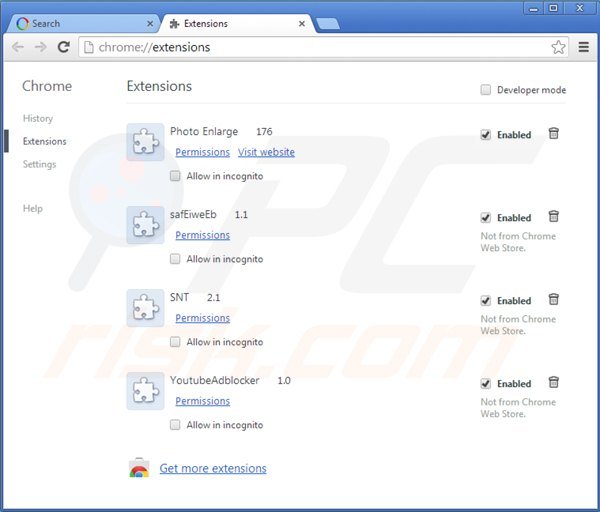 Suppression des extensions reliées à websearch.amaizingsearches.info dans Google Chrome 