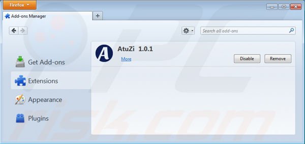 Suppression d'AtuZi dans Mozilla Firefox étape 2