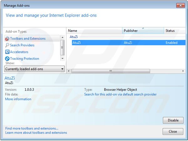 Suppression d'AtuZi dans Internet Explorer étape 2