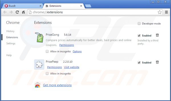 Suppression de buzz-it dans Google Chrome étape 2