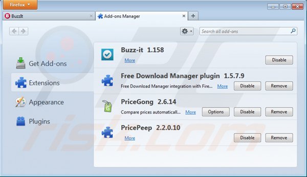 Suppression de buzz-it dans Mozilla Firefox étape 2