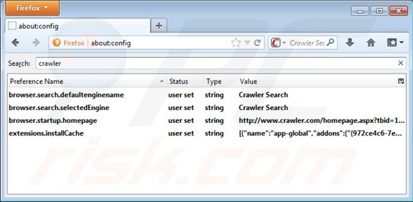 Suppression des paramètres du moteur de recherche par défaut de crawler.com dans Mozilla Firefox 