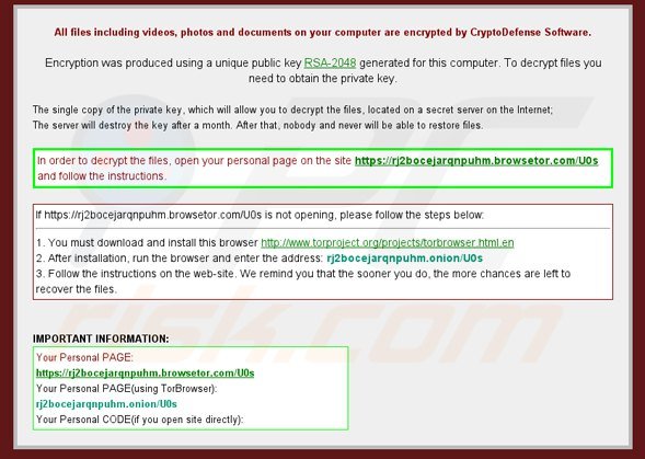 Virus rançongiciel cryptodefense 