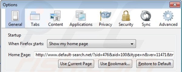 Suppression de la page d'accueil de default-search.net dans Mozilla Firefox