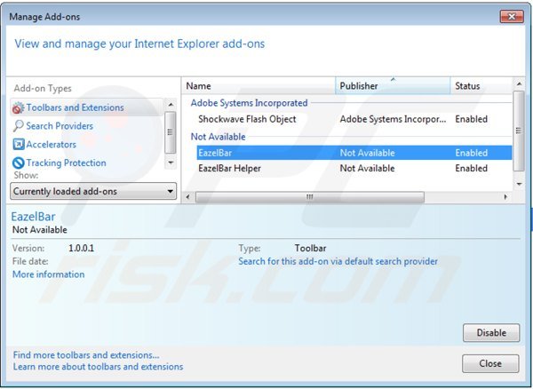 Suppression des extensions de  la redirection vers eazel.com dans Internet Explorer 