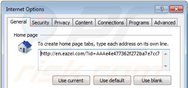 Suppression de la page d'accueil de eazel.com dans Internet Explorer 