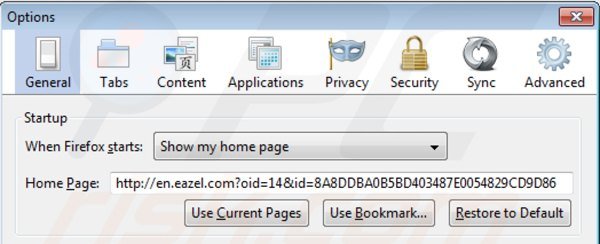 Suppression de la page d'accueil d'eazel.com dans Mozilla Firefox