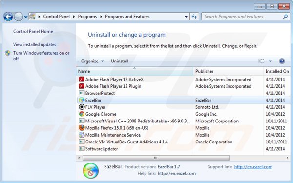 désinstallation de la barre d'outils eazel via le Panneau de Configuration