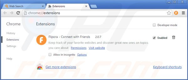 Suppression des extensions de flipora dans Google Chrome