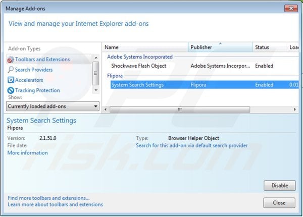 Suppression des extension de static.flipora.com dans Internet Explorer