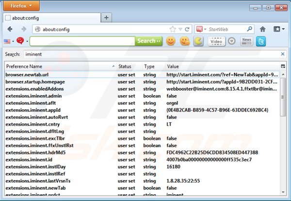 Suppression du moteur de recherche par défaut de start.iminent.com dans Mozilla Firefox 