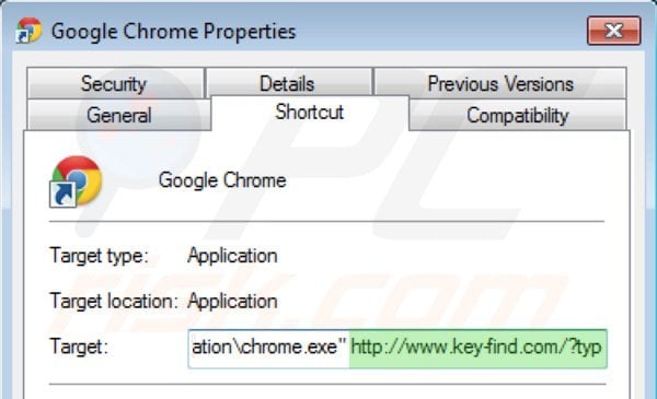 Suppression des raccourcis cibles de key-find.com dans Google Chrome étape 2