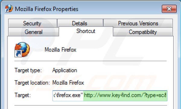 Suppression des raccourcis cibles de key-find.com dans Mozilla Firefox étape 2