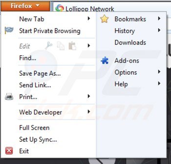 Suppression de lollipop ads dans Mozilla Firefox étape 1