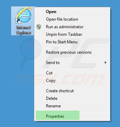 Suppression des raccourcis cibles de start.qone8.com dans Internet Explorer étape 1