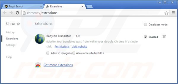 Suppression des extensions de royal-search.com dans Google Chrome