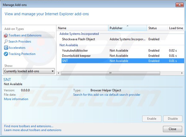 Suppression des extensions reliées à websearch.searchissimple.info dans Internet Explorer 