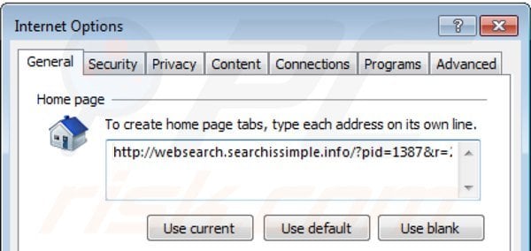 Supprimer la page d'accueil de websearch.searchissimple.info dans Internet Explorer 