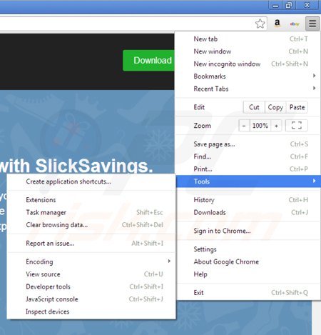 Suppression de slick savings dans Google Chrome étape 1