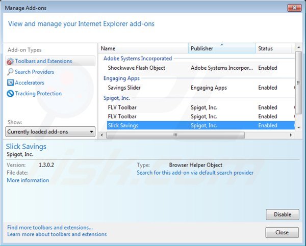 Suppression de spublicités de slick savings dans Internet Explorer étape 2