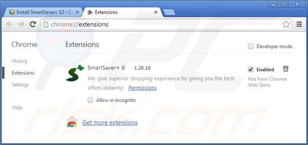 Suppression de smartsaver dans Google Chrome étape 2
