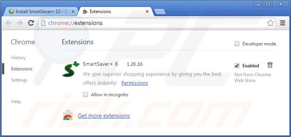 Suppression de smartsaver dans Google Chrome étape 2