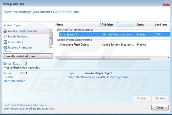 Suppression de smartsaver dans Internet Explorer étape 2