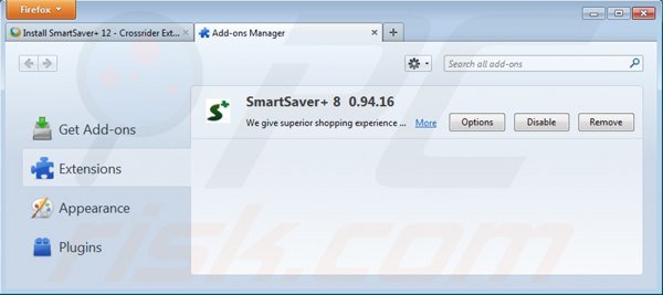 Suppression de smartsaver dans Mozilla Firefox étape 2