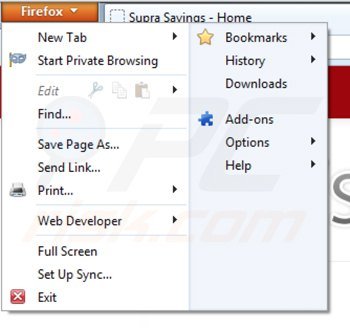 Suppression de supra savings dans Mozilla Firefox étape 1