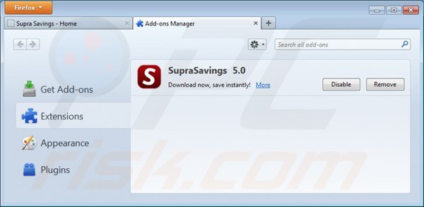 Suppression de supra savings dans Mozilla Firefox étape 2