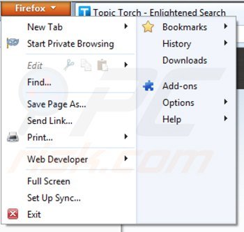 Suppression de topic torch dans Mozilla Firefox étape 1