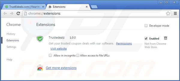 Suppression de trustedealz dans Google Chrome étape 2