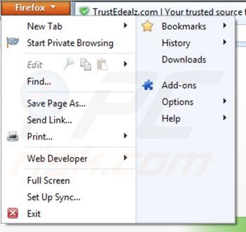Suppression de trustedealz dans Mozilla Firefox étape 1