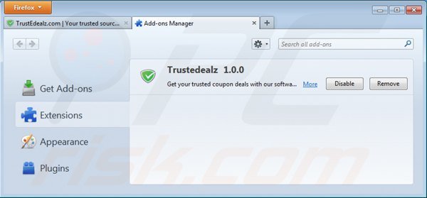 Suppression de trustedealz dans Mozilla Firefox étape 2