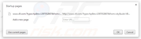 Suppression de la page d'accueil de v9.com dans Google Chrome 