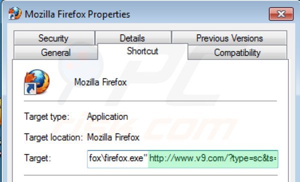 Suppression du raccourci cible de v9.com dans Mozilla Firefox étape 2