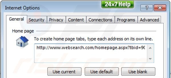 Suppression de la page d'accueil de websearch.com dans Internet Explorer 